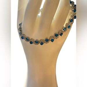 S925 Sterling Silver Blue CZ Link Bracelet Statement Style